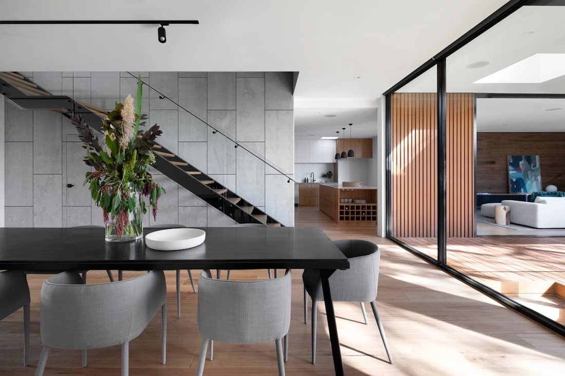 A bright living space with warm natural finishes